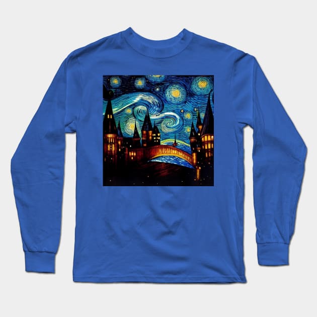 Starry Night Wizarding School Van Gogh Long Sleeve T-Shirt by Grassroots Green